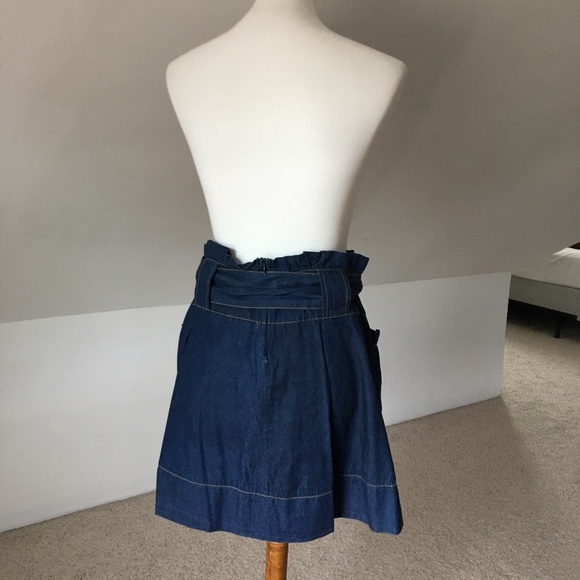 -DELETE- Chambray Bow Tied High Waist Paperbag Denim Skirt - Picture 4 of 5